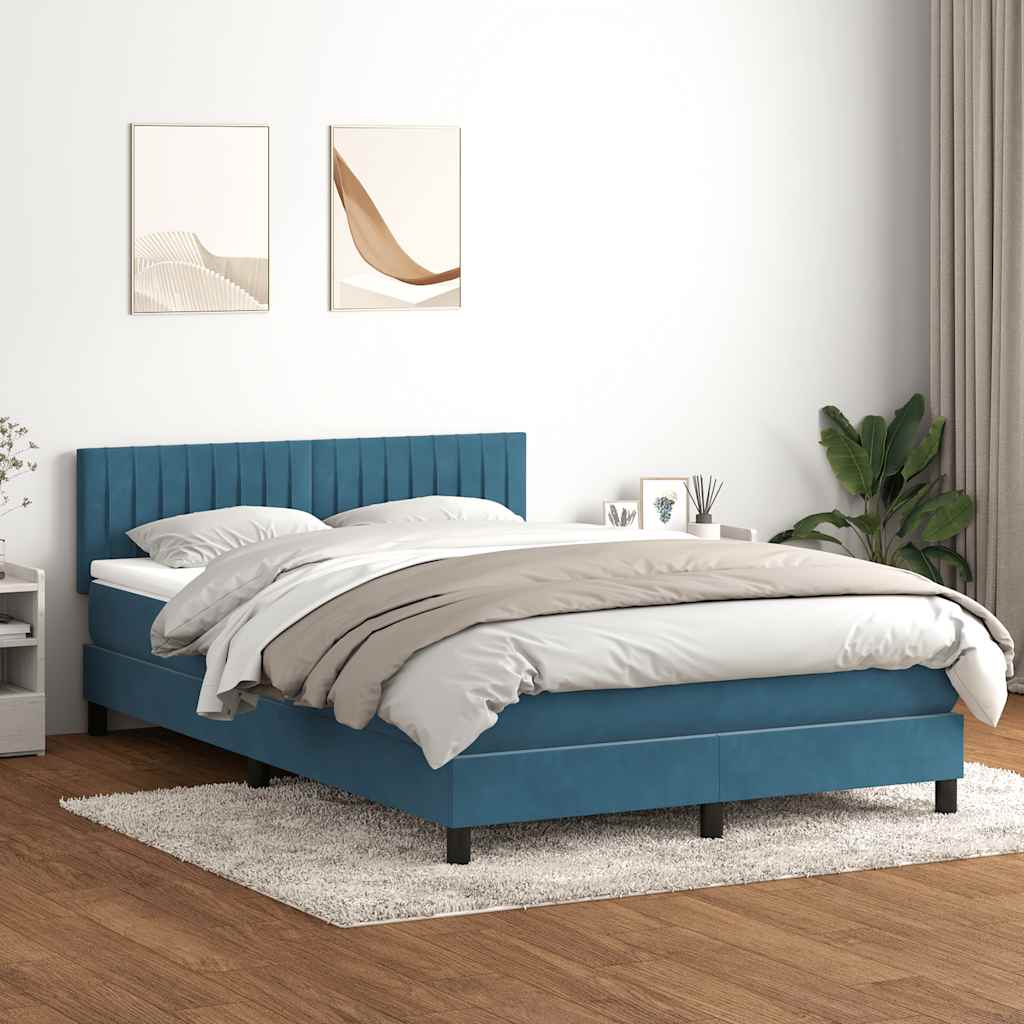 Box Spring κρεβάτι με στρώμα σκούρο μπλε 140x220 cm Βελούδινο