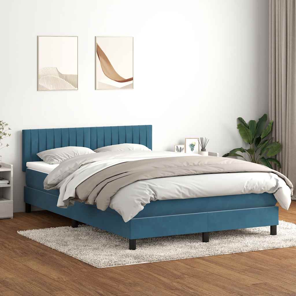 Box Spring κρεβάτι με στρώμα σκούρο μπλε 160x220 cm Βελούδινο