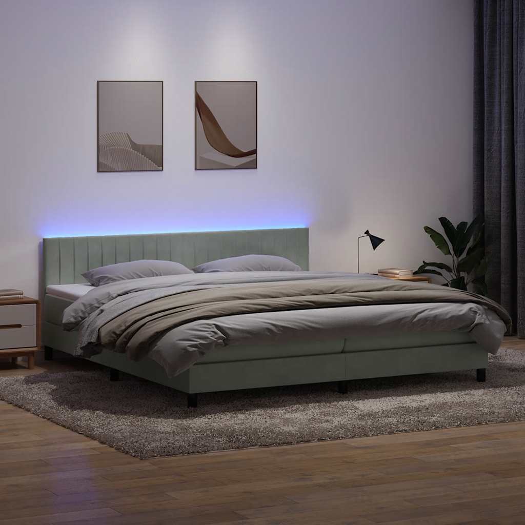 Box Spring κρεβάτι με στρώμα ανοιχτό γκρι 200x220 εκ. Βελούδινο