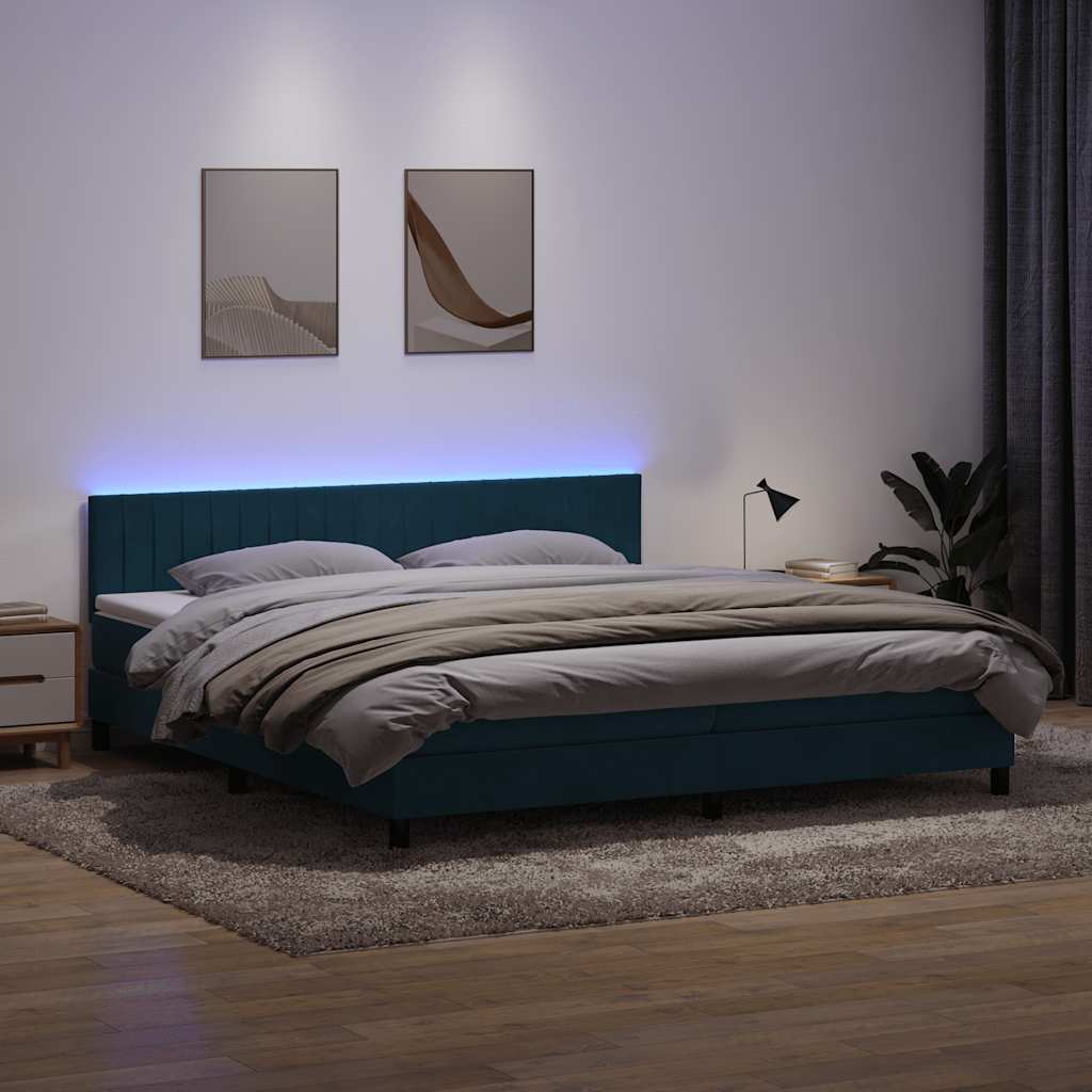 Box Spring κρεβάτι με στρώμα σκούρο μπλε 200x220 cm Βελούδινο