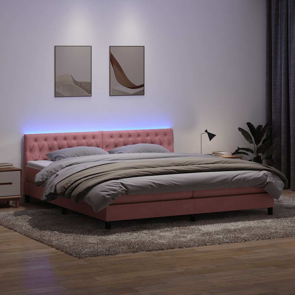 Κρεβάτι Boxspring με Στρώμα Ροζ 200x210 εκ. Βελούδινο