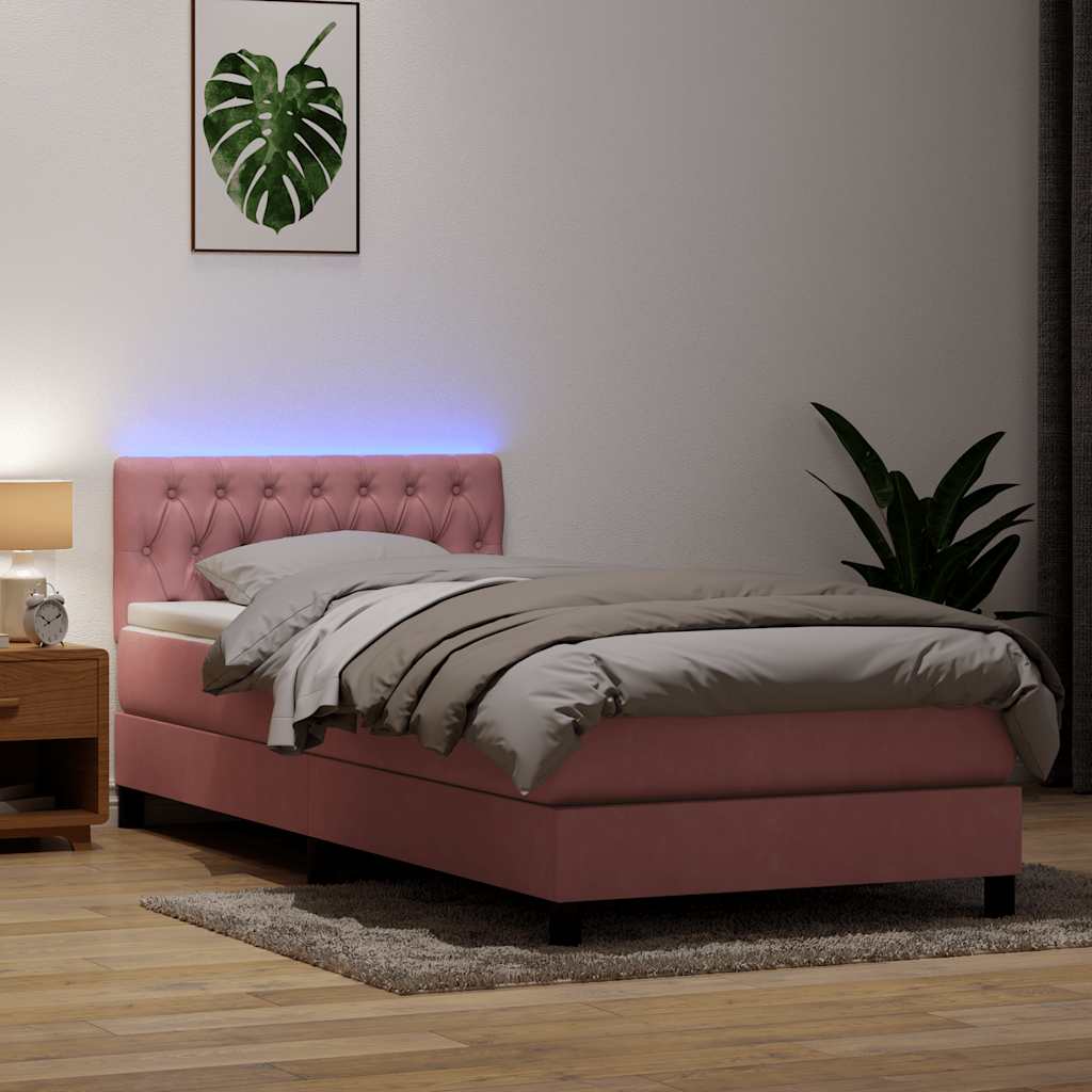 Κρεβάτι Boxspring με Στρώμα Ροζ 80x220 εκ. Βελούδινο