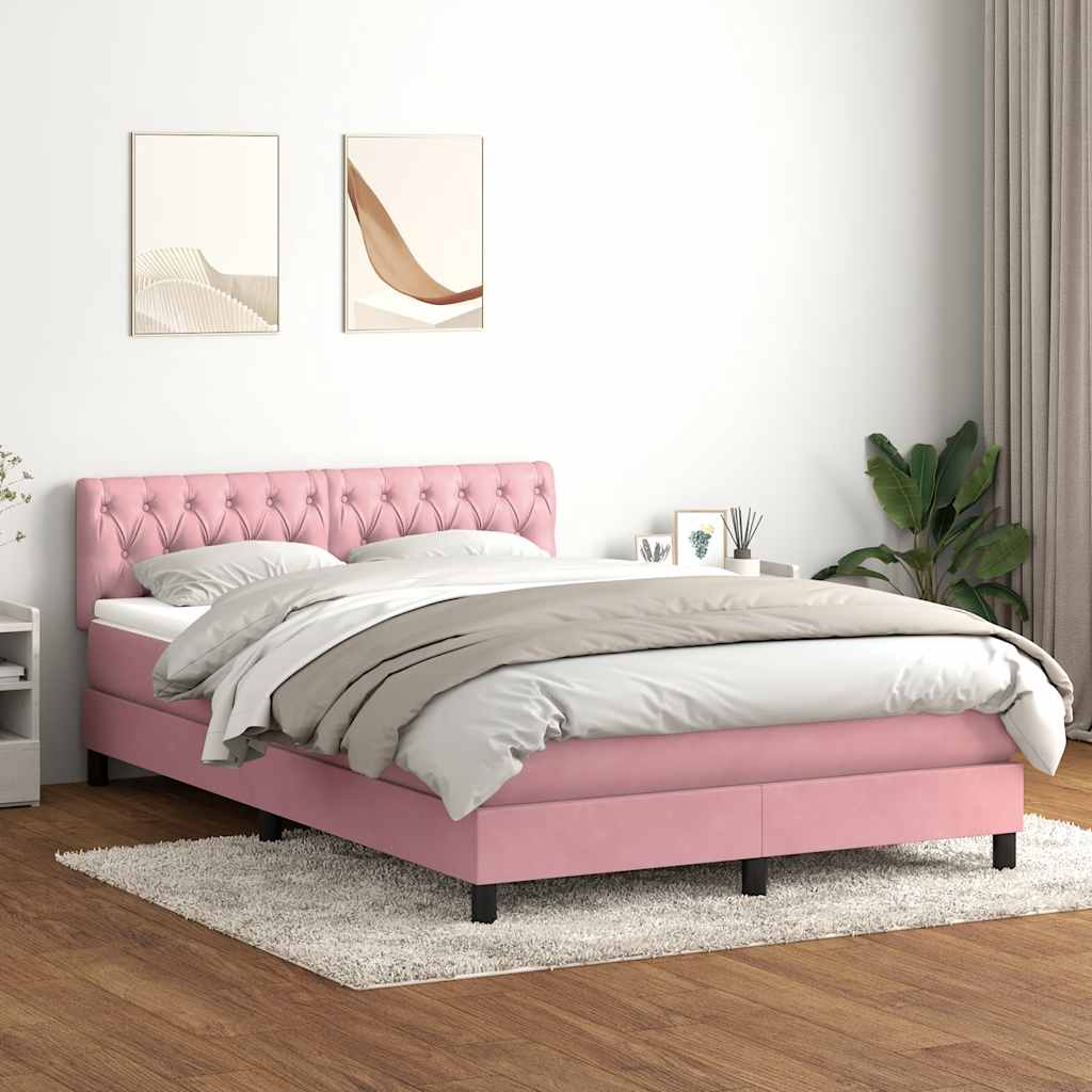 Box Spring κρεβάτι με στρώμα ροζ 140x220 cm Βελούδινο