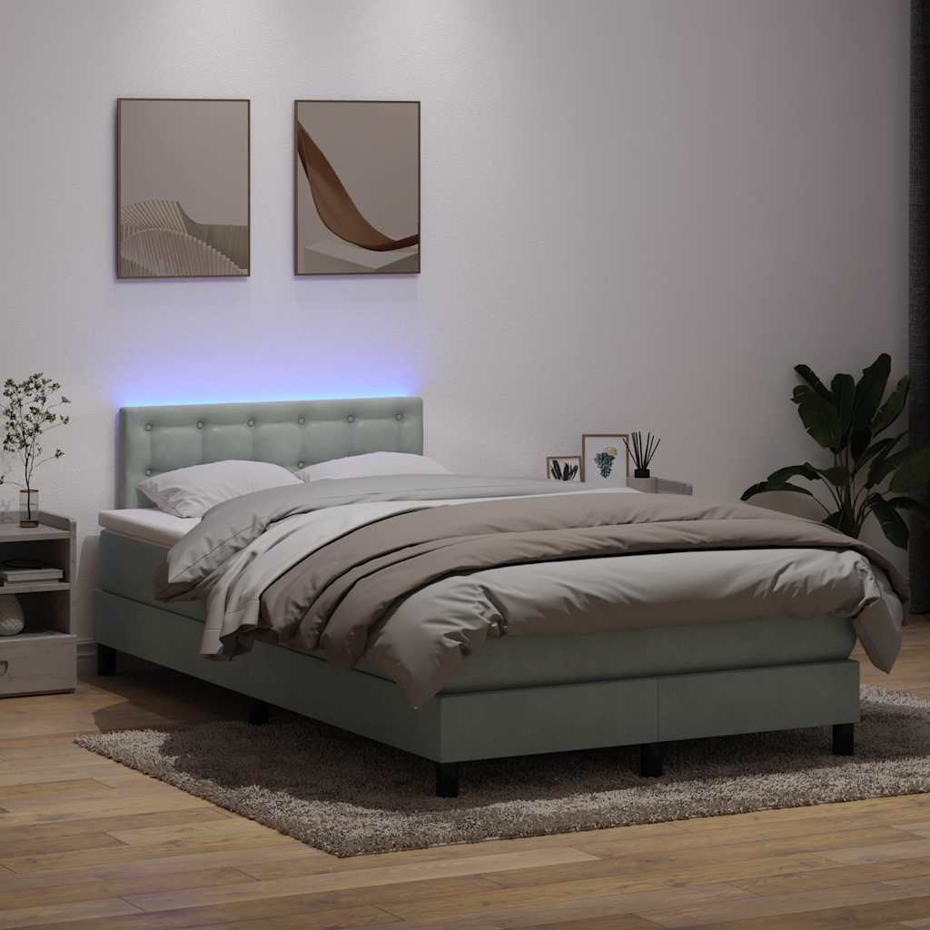 Κρεβάτι Boxspring με Στρώμα Ανοιχτό Γκρι 120x210 εκ. Βελούδινο