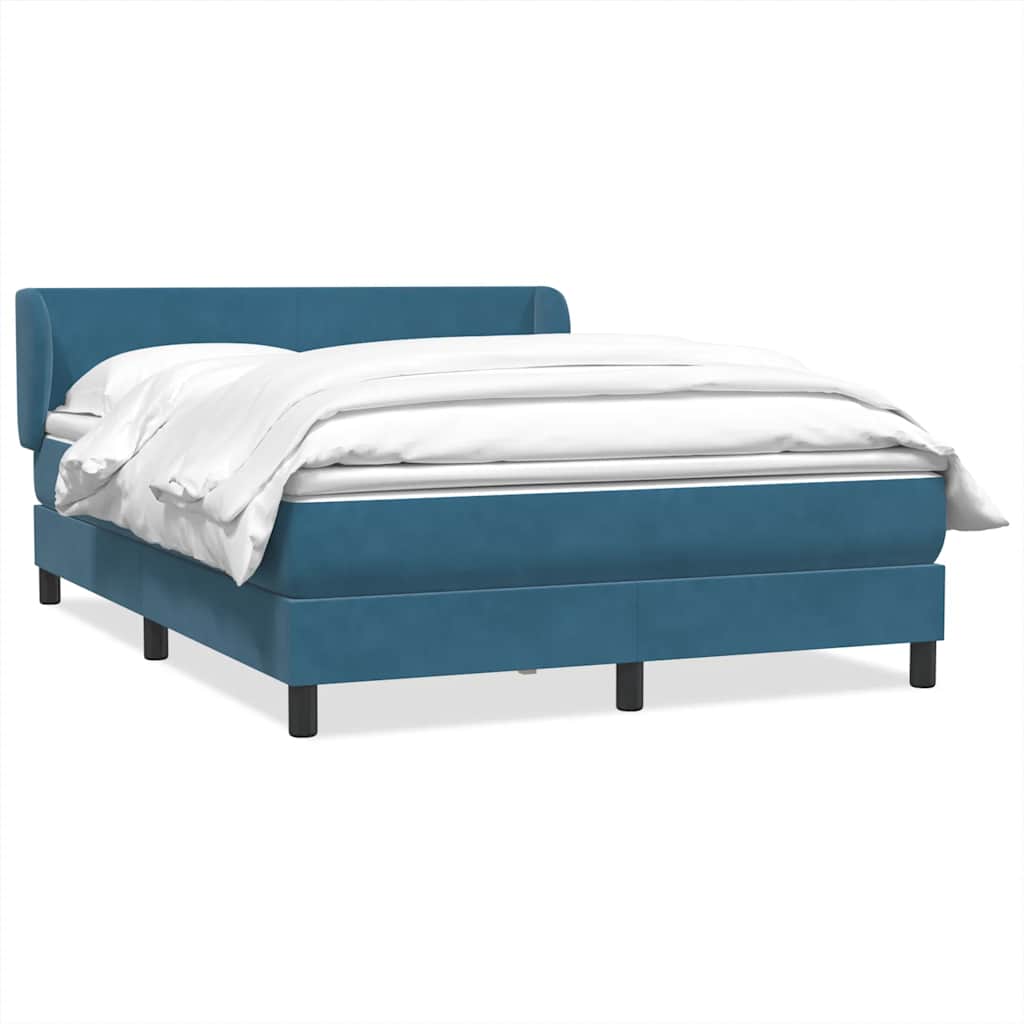 Κρεβάτι Boxspring με Στρώμα Σκούρο Μπλε 140x210 εκ. Βελούδινο