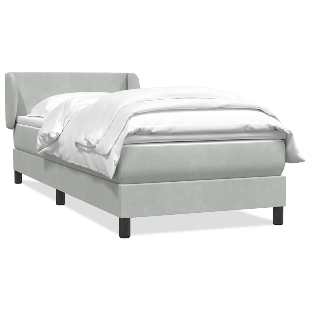 Box Spring κρεβάτι με στρώμα ανοιχτό γκρι 90x220 εκ. Βελούδινο