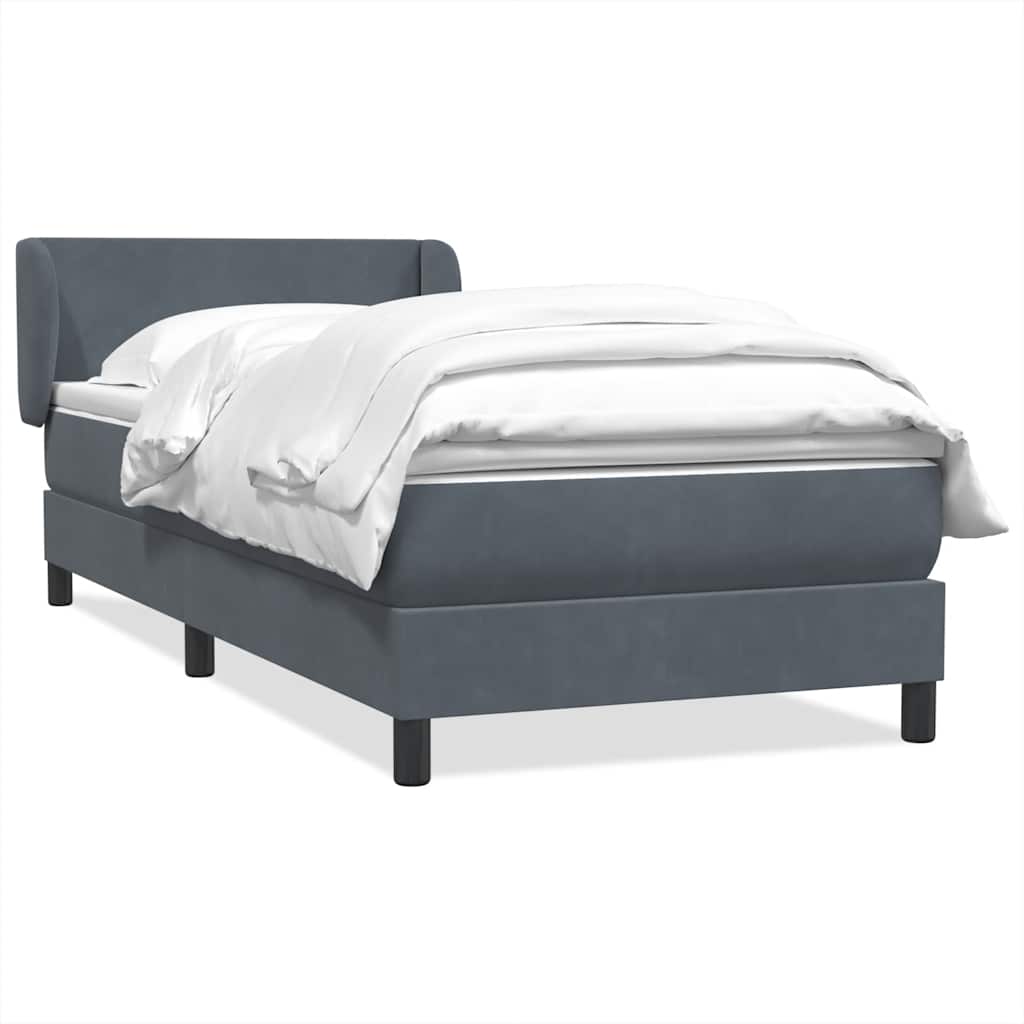 Κρεβάτι Boxspring με Στρώμα Σκούρο Γκρι 90x220 εκ. Βελούδινο