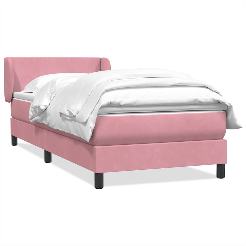 Κρεβάτι Boxspring με Στρώμα Ροζ 90x220 εκ. Βελούδινο