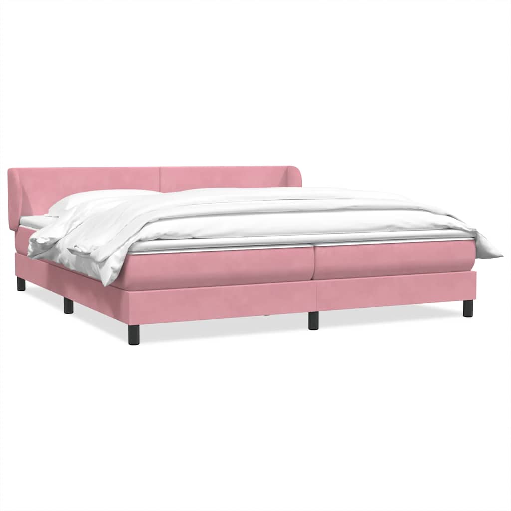 Κρεβάτι με στρώματα ροζ 200x220 cm Βελούδινο