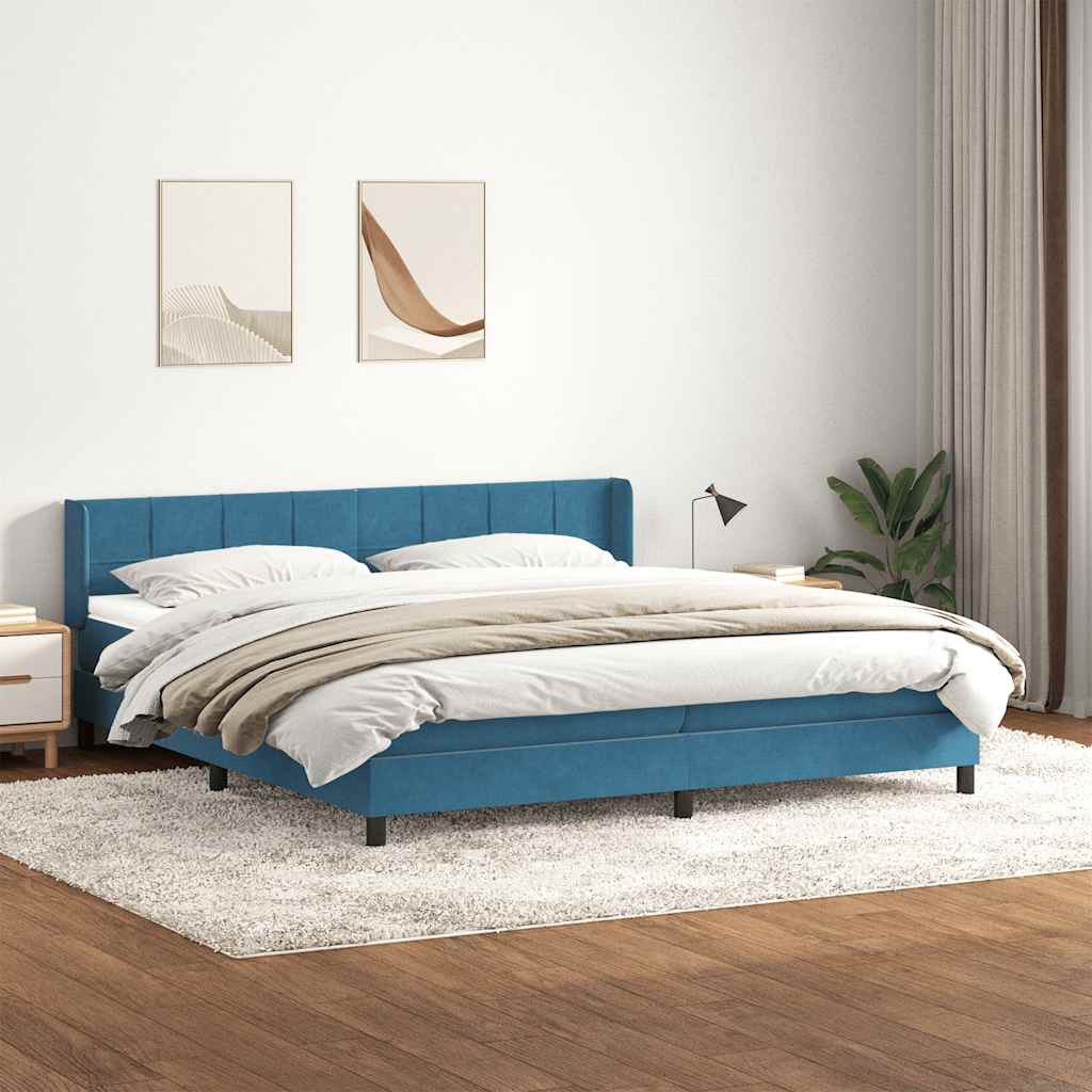 Box Spring κρεβάτι με στρώμα σκούρο μπλε 180x220 cm Βελούδινο