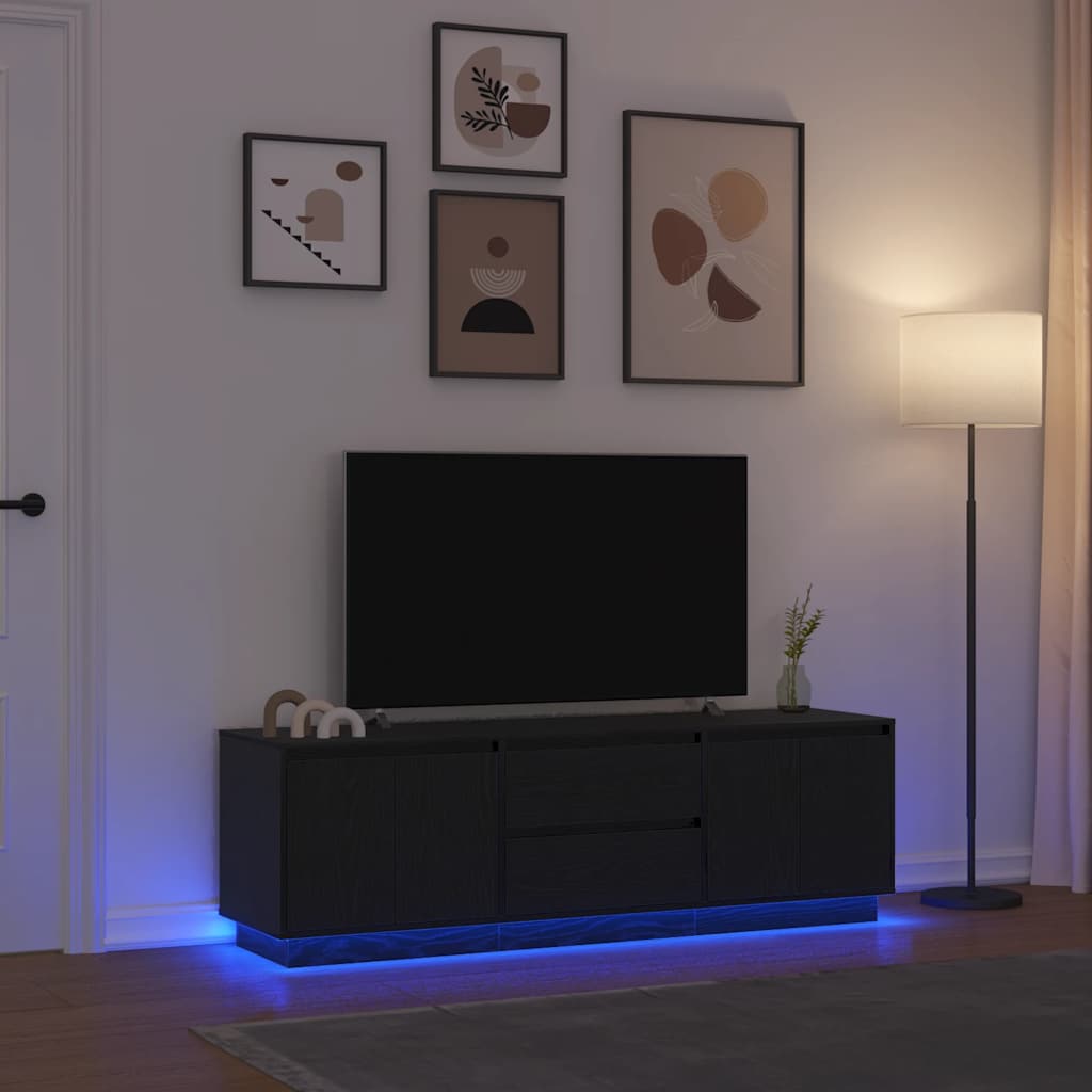 Έπιπλο Τηλεόρασης με LED Μαύρη βελανιδιά 160,5x41x50 εκ.