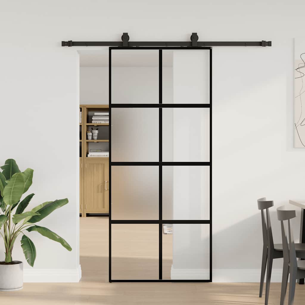 Συρόμενη πόρτα με σετ υλικού Μαύρο 90x205 cm γυαλί μετριασμένο