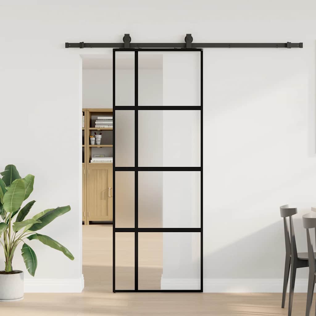 Συρόμενη πόρτα με σετ υλικού Μαύρο 76x205 cm γυαλί μετριασμένο