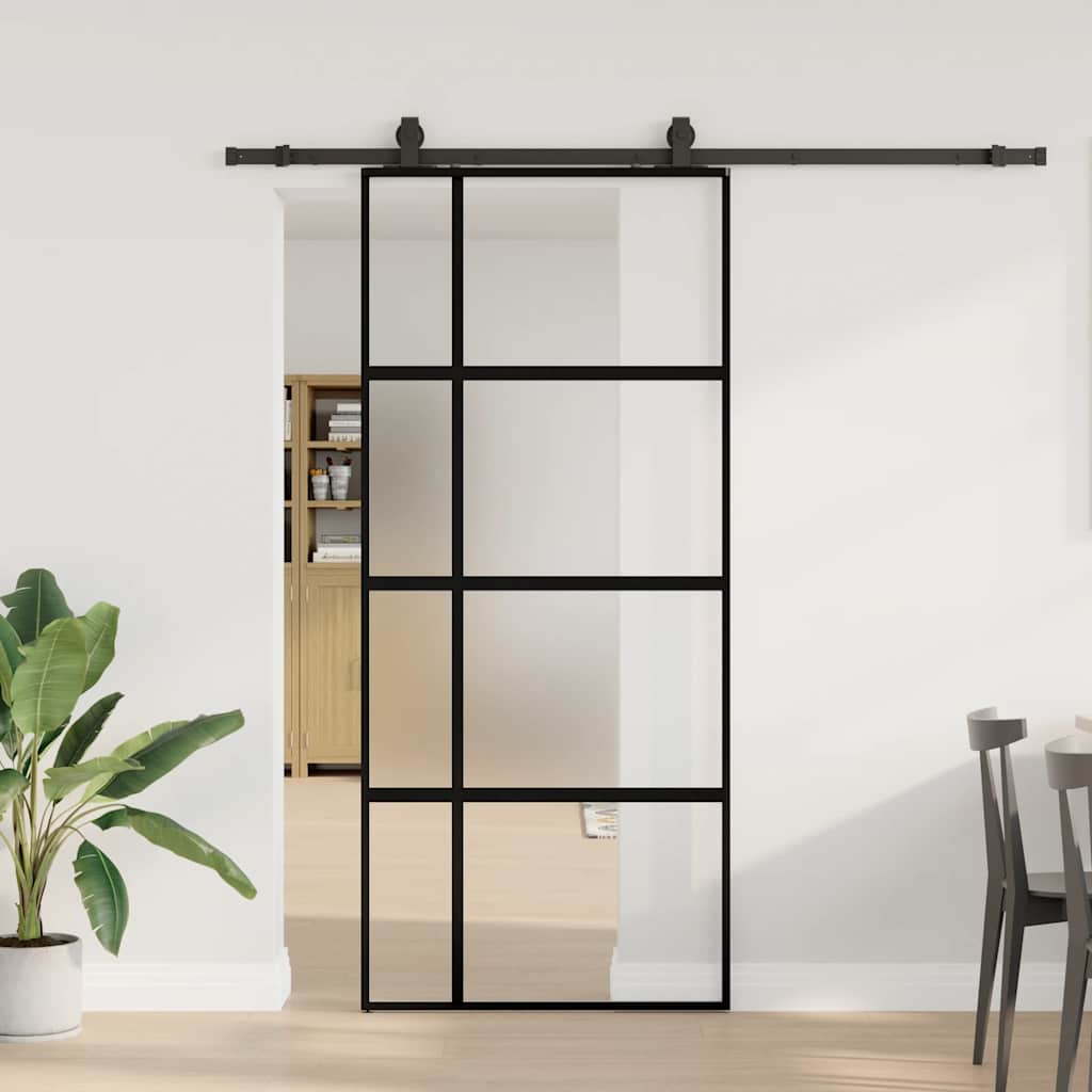 Συρόμενη πόρτα με σετ υλικού Μαύρο 90x205 cm γυαλί μετριασμένο