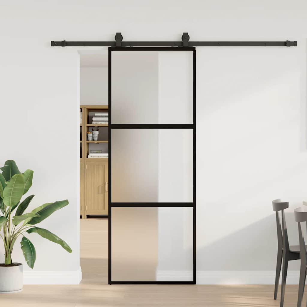 Συρόμενη πόρτα με σετ υλικού Μαύρο 76x205 cm γυαλί μετριασμένο