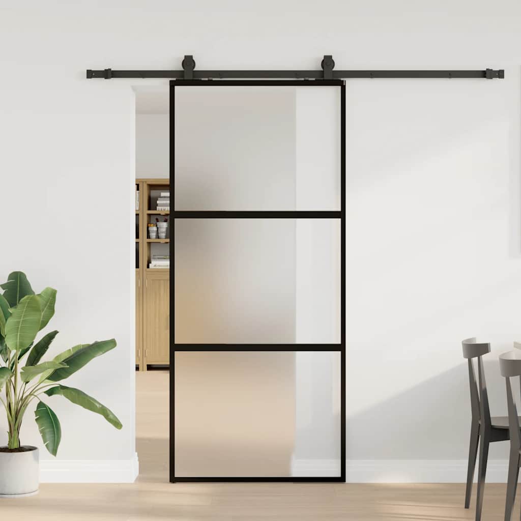 Συρόμενη πόρτα με σετ υλικού Μαύρο 90x205 cm γυαλί μετριασμένο