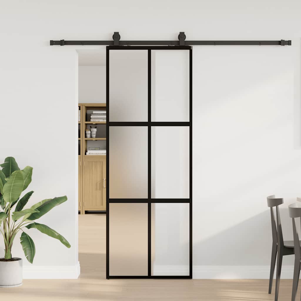 Συρόμενη πόρτα με σετ υλικού Μαύρο 76x205 cm γυαλί μετριασμένο