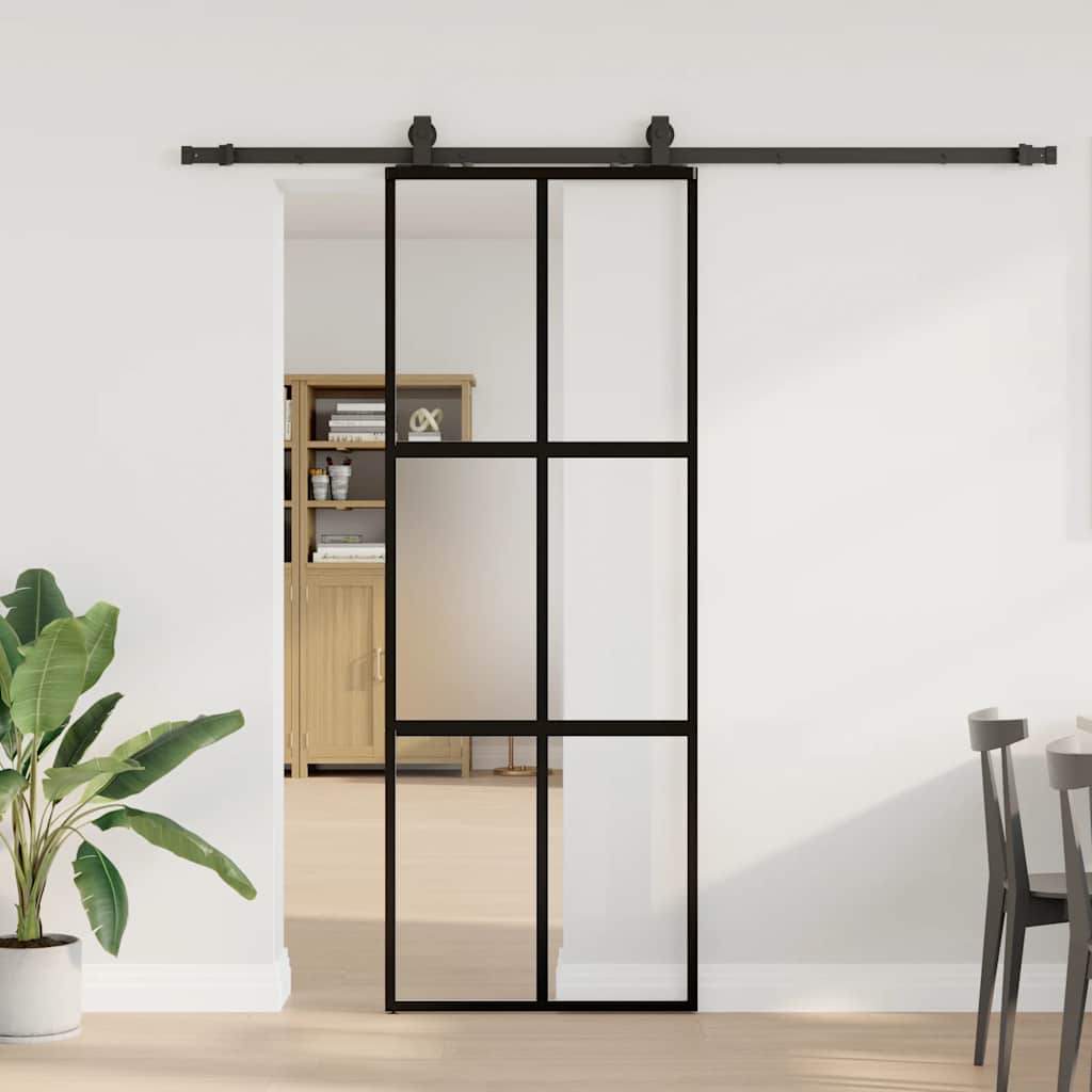 Συρόμενη πόρτα με σετ υλικού Μαύρο 76x205 cm γυαλί μετριασμένο