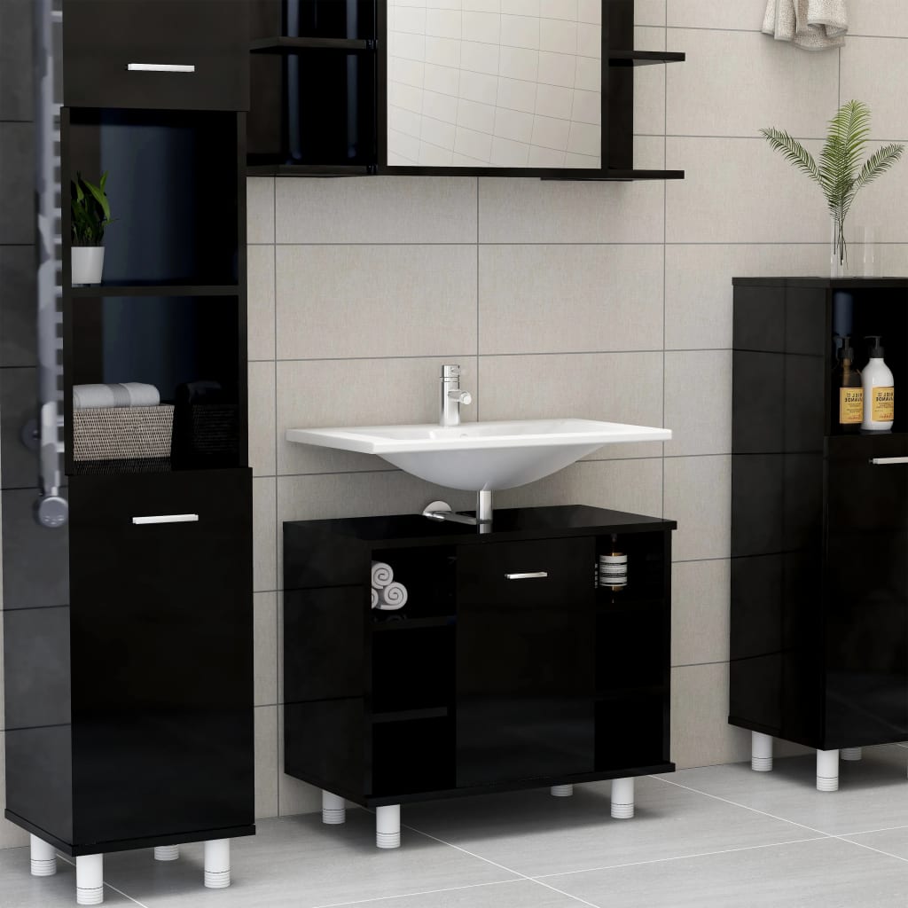 Ντουλάπι Νιπτήρα Γυαλιστερό Μαύρο 60x32x53,5 εκ. Μοριοσανίδα