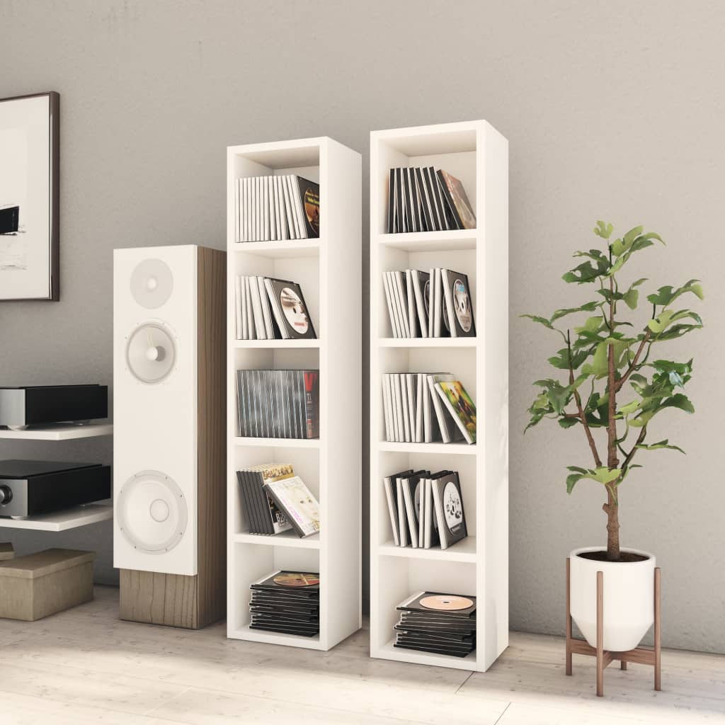 Έπιπλα για CD 2 τεμ. Λευκά 21x16x93,5 εκ. από Μοριοσανίδα