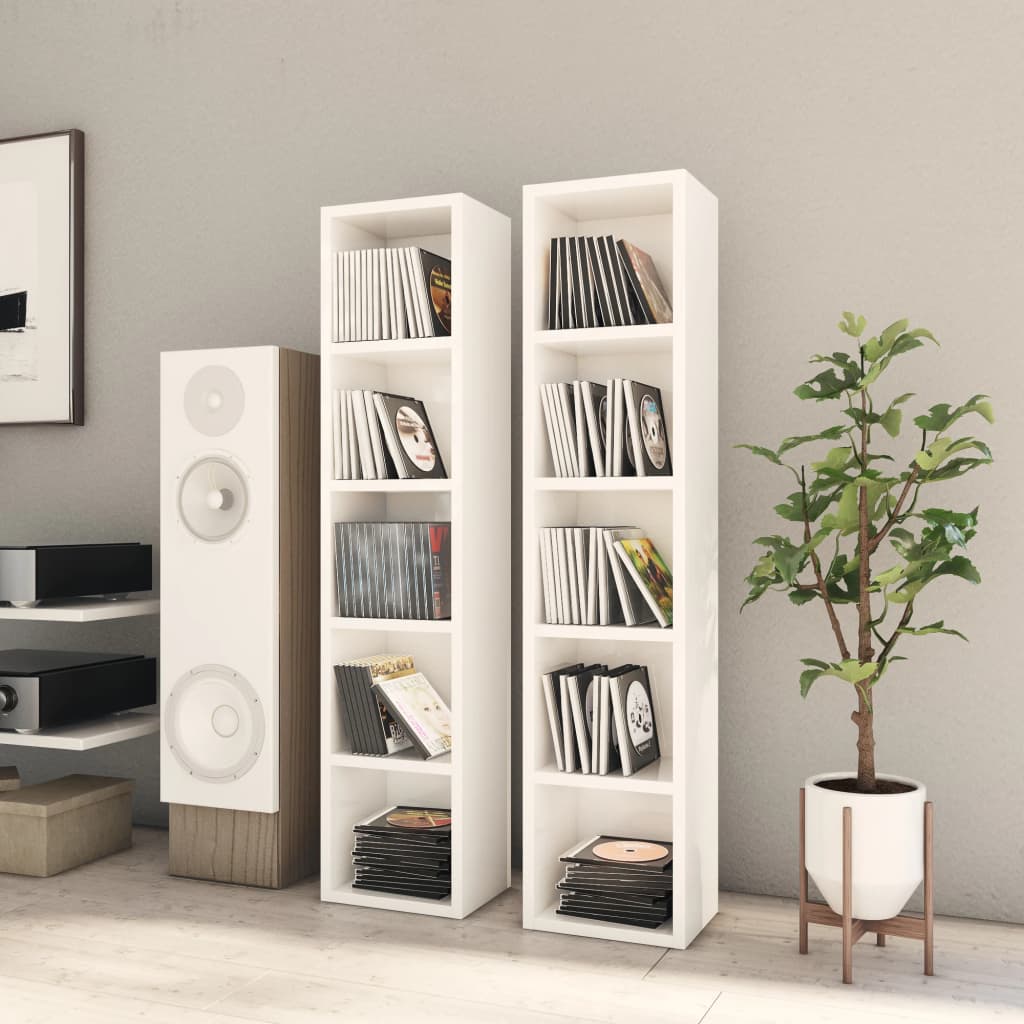 Έπιπλα CD 2 τεμ. Γυαλιστερό Λευκό 21x16x93,5 εκ. Μοριοσανίδα