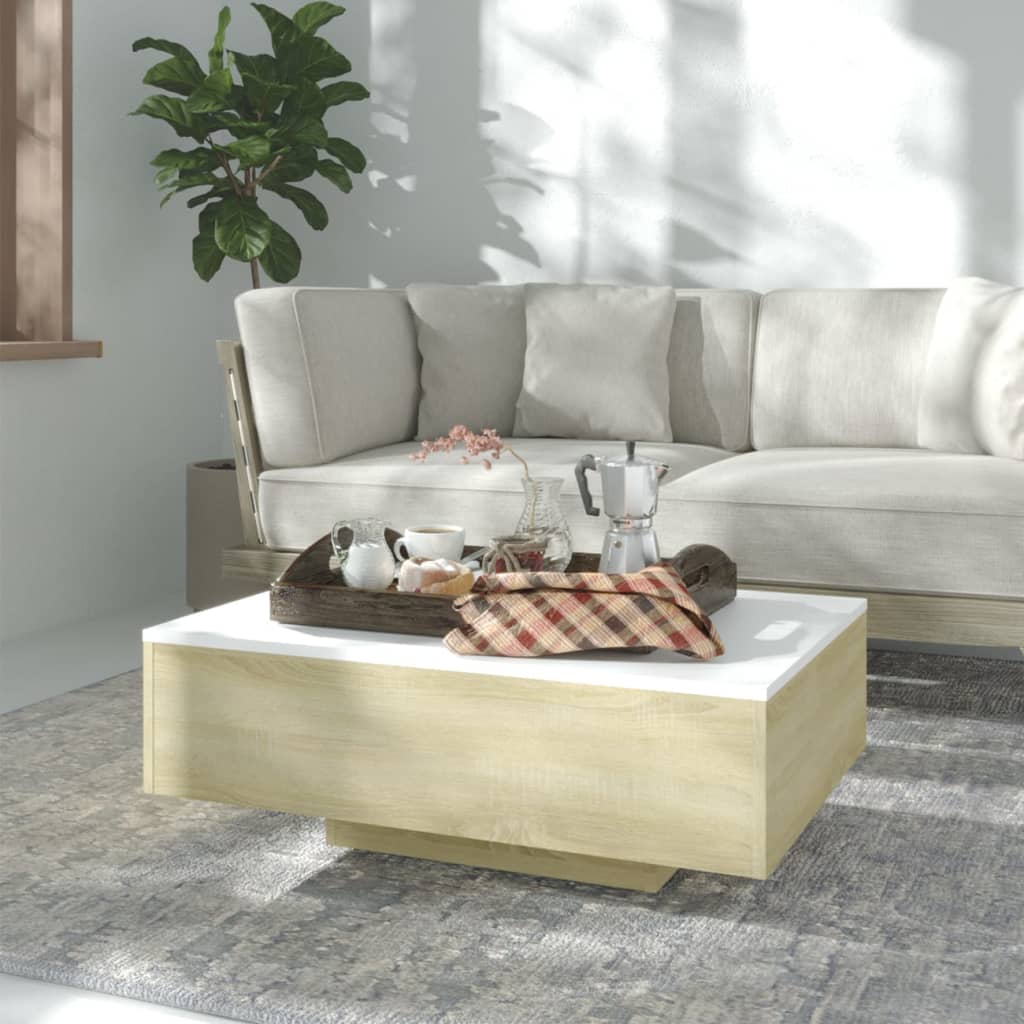 Τραπεζάκι Σαλονιού Λευκό/Sonoma Δρυς 85x55x31 εκ. Επεξ. Ξύλο