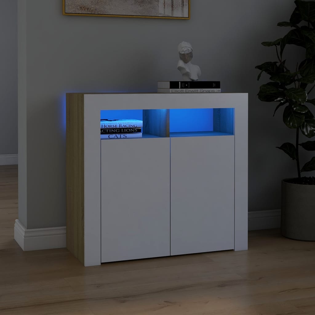 Ντουλάπι με LED Λευκό/Sonoma Δρυς 80 x 35 x 75 εκ.