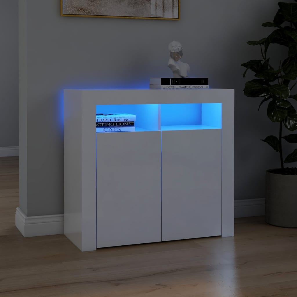 Ντουλάπι με LED Γυαλιστερό Λευκό 80 x 35 x 75 εκ.