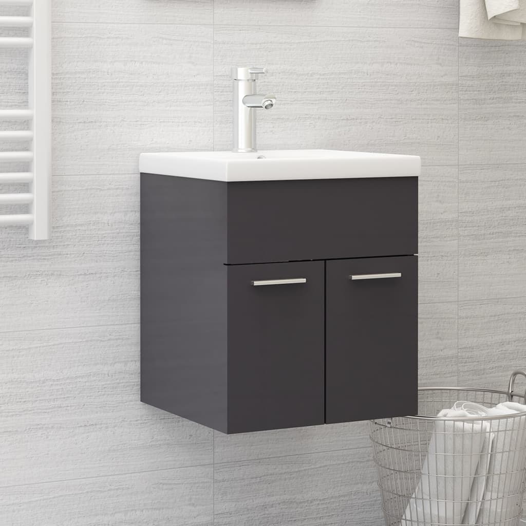 Ντουλάπι Νιπτήρα Γυαλιστερό Γκρι 41x38,5x46 εκ. από Επεξ. Ξύλο