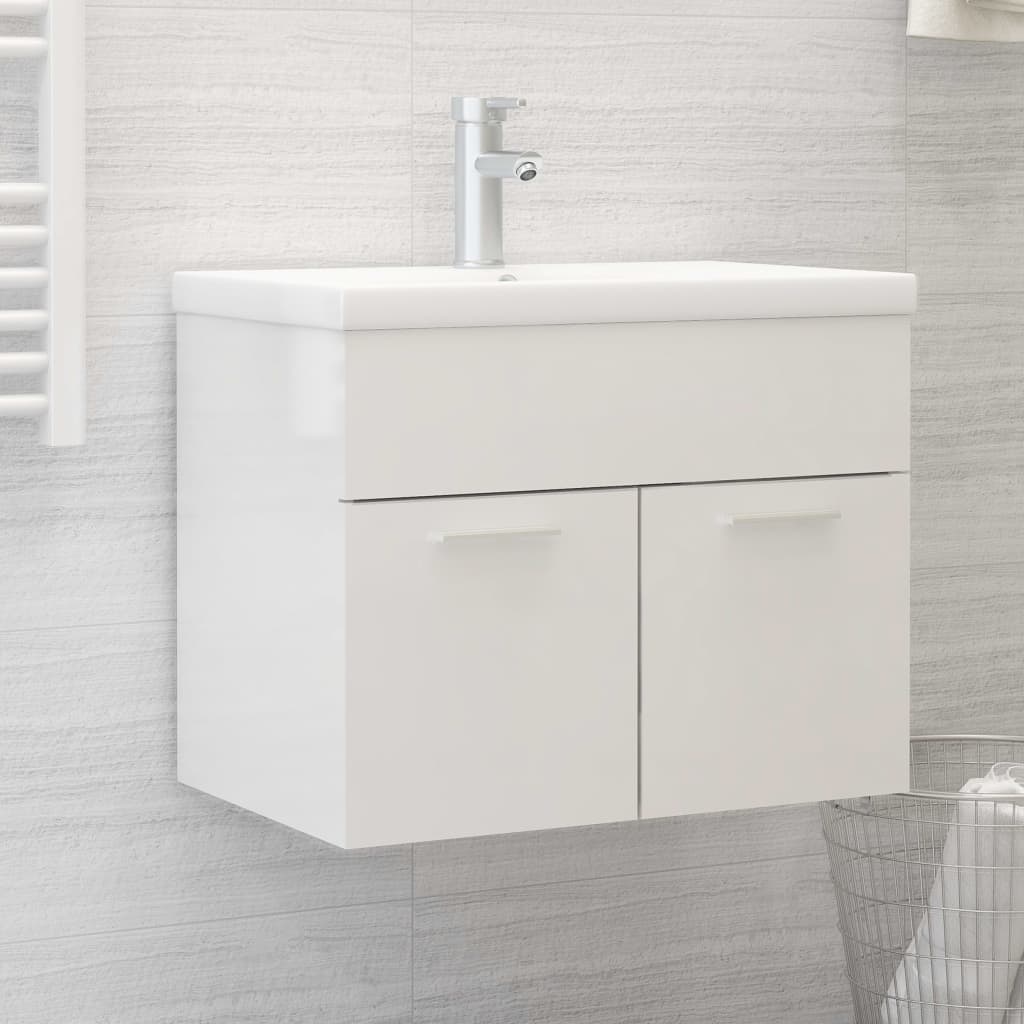 Ντουλάπι Νιπτήρα Γυαλιστερό Λευκό 60x38,5x46 εκ. από Επεξ. Ξύλο