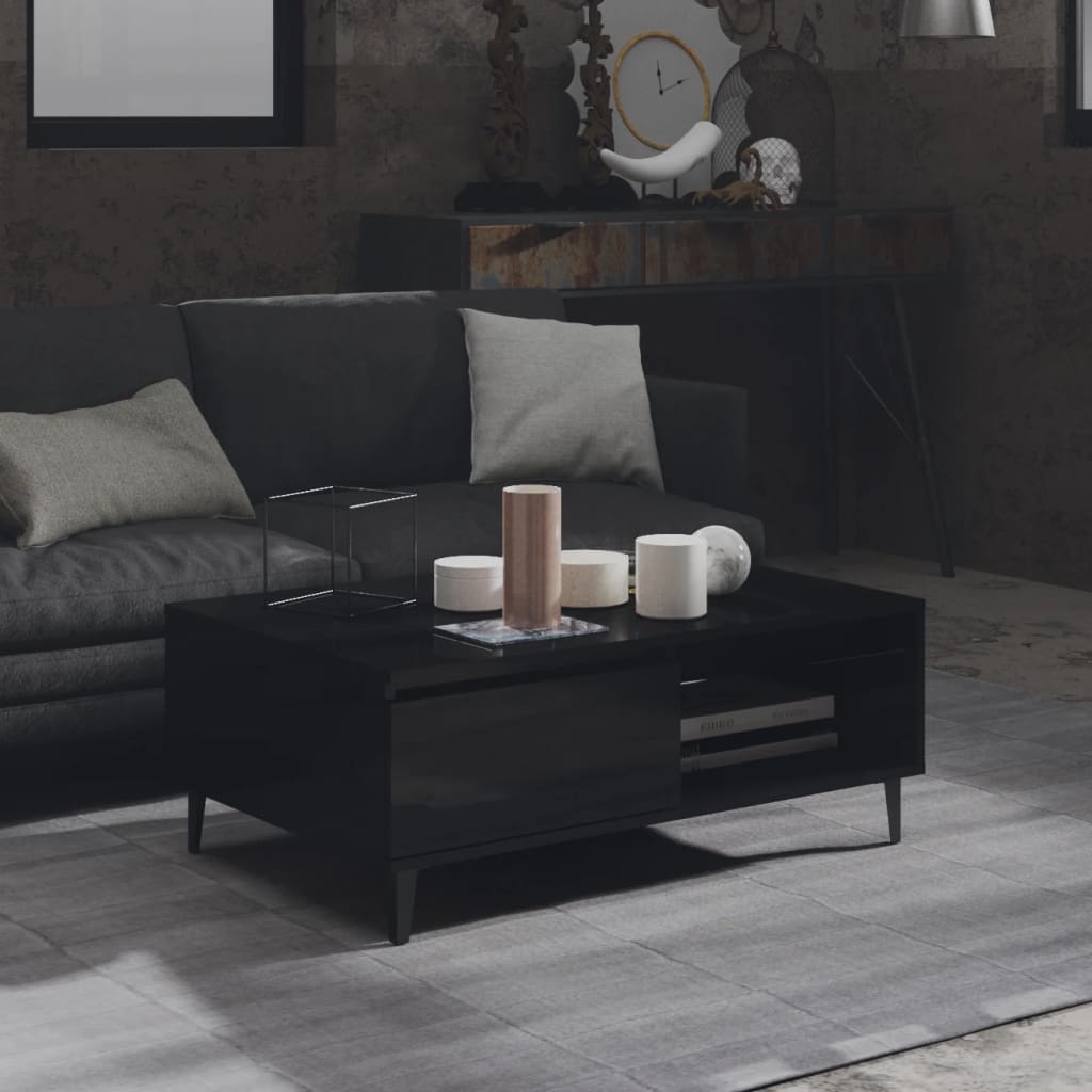 Τραπεζάκι Σαλονιού Γυαλιστερό Μαύρο 90x60x35 εκ. Μοριοσανίδα