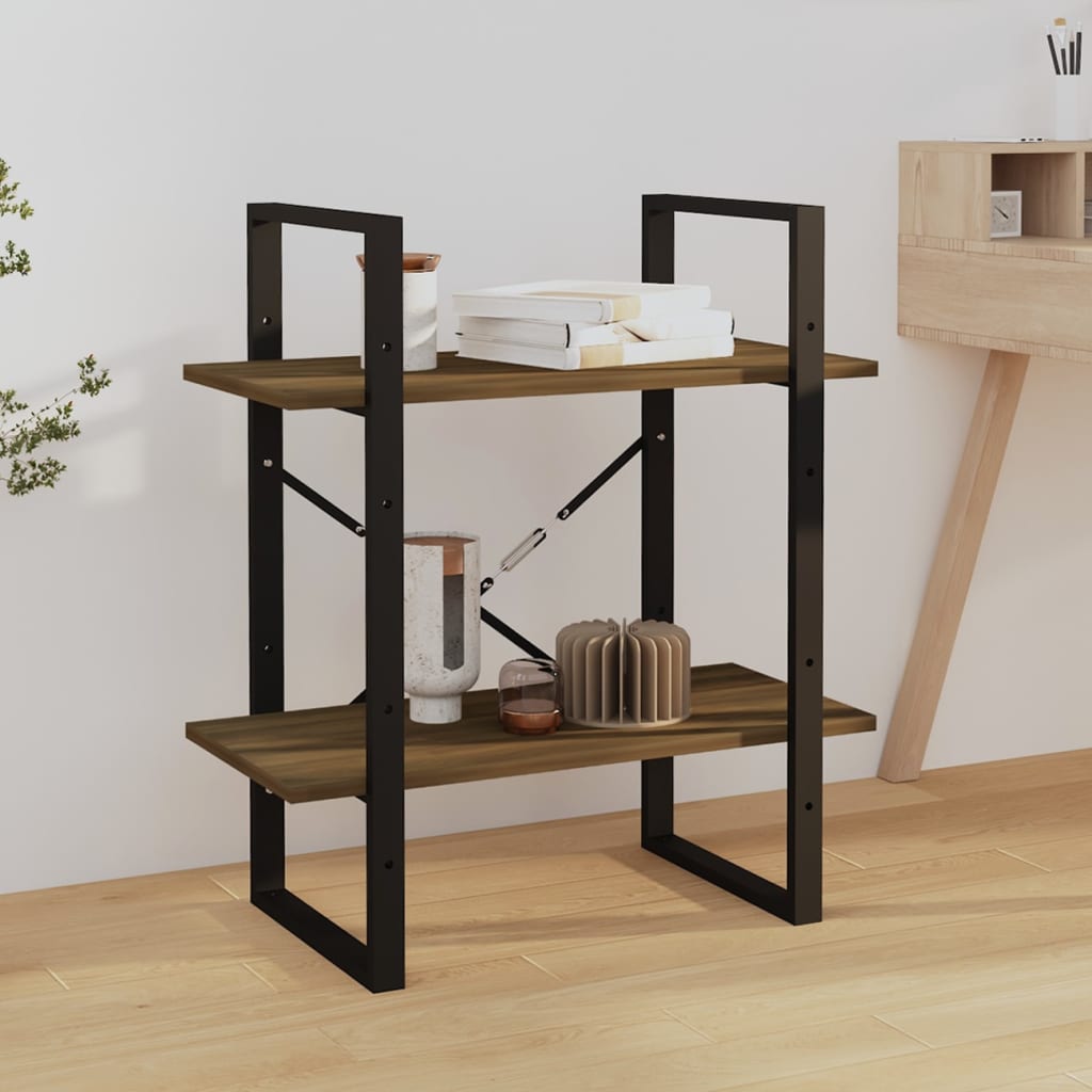 Βιβλιοθήκη με 2 Ράφια Καφέ Δρυς 60x30x70 εκ. Επεξεργ. Ξύλο