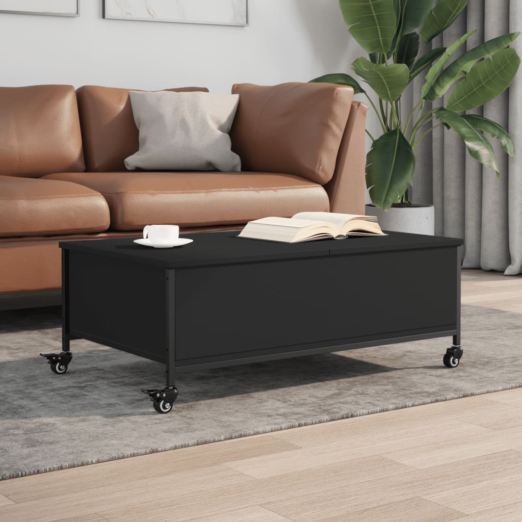 Τραπεζάκι Σαλονιού με Ροδάκια Μαύρο 91x55x34 εκ. Επεξ. Ξύλο