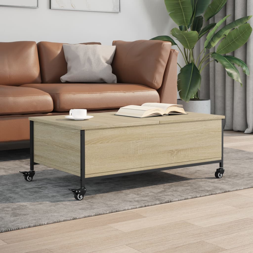 Τραπεζάκι Σαλονιού Ροδάκια Sonoma Δρυς 91x55x34 εκ. Επεξ. Ξύλο