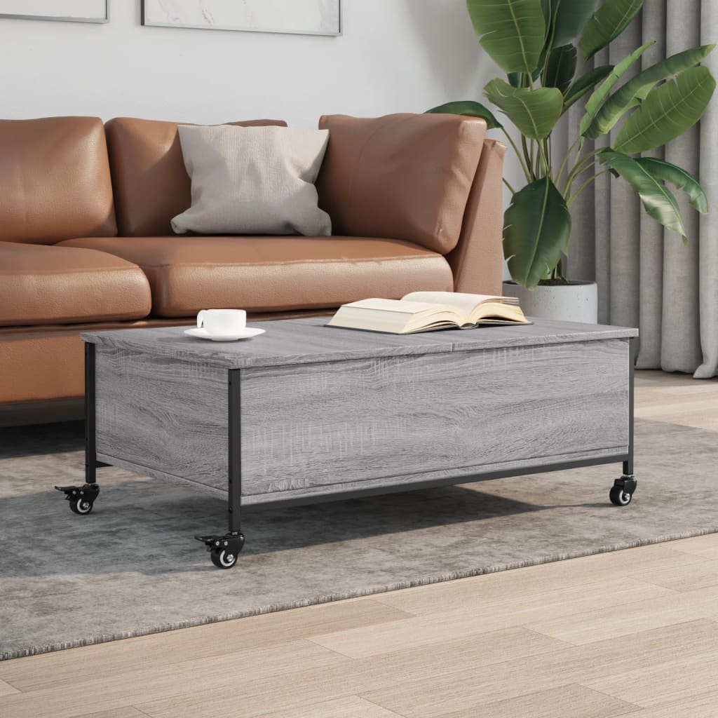 Τραπεζάκι Σαλονιού Ροδάκια Γκρι Sonoma 91x55x34 εκ. Επεξ. Ξύλο