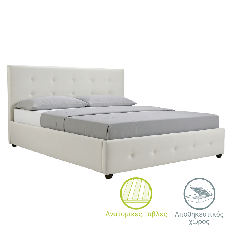 Κρεβάτι Roi 160x200 PU λευκό ματ + αποθηκευτικό χώρο