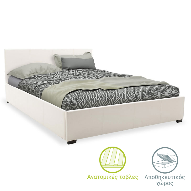 Κρεβάτι Norse pu λευκό με αποθηκευτικό χώρο 160x200εκ