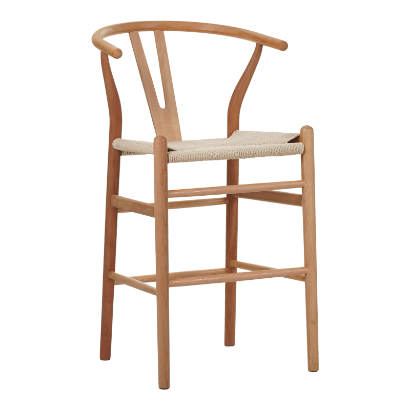 Σκαμπό μπαρ Wishbone rubberwood-σχοινί σε φυσική απόχρωση 55x49x96εκ