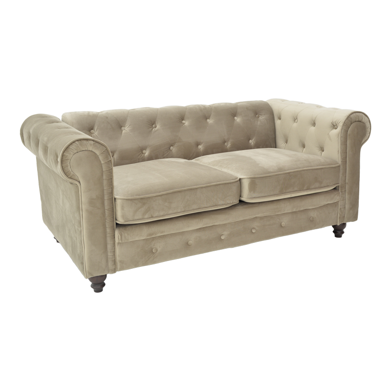Kαναπές διθέσιος Incredible τύπου Chesterfield βελούδο μπεζ 160x84x67εκ