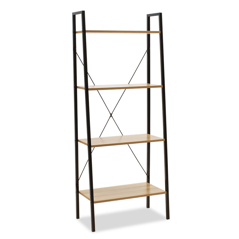 Βιβλιοθήκη- Ραφιέρα Ramon φυσικό-μαύρο 60x23x145,5εκ