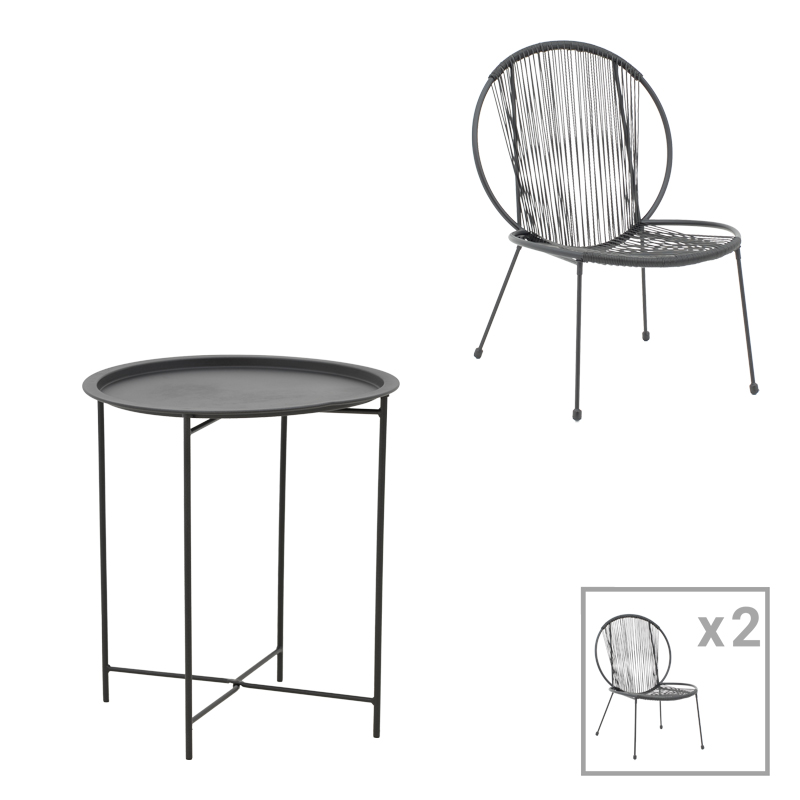 Σαλόνι Dapper-Caius σετ 3τεμ μαύρο μέταλλο-μαύρο pe Φ46x52εκ
