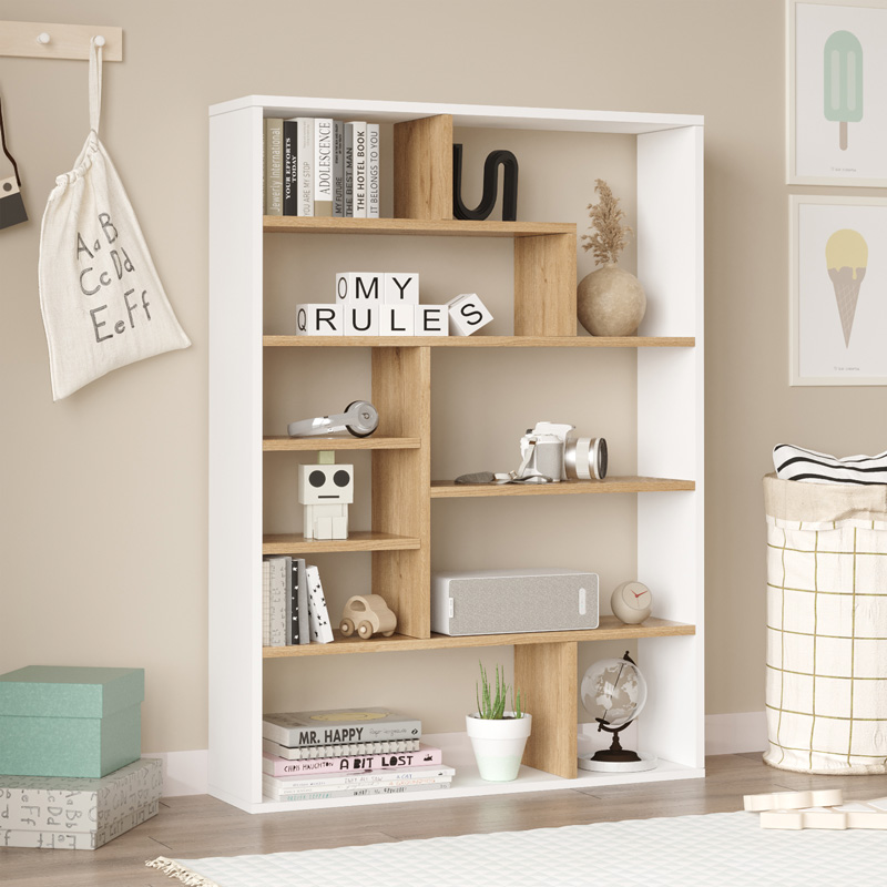 Βιβλιοθήκη Decora σε φυσικό-λευκό απόχρωση 90x22x123.6εκ