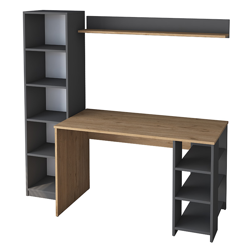Γραφείο με βιβλιοθήκη Goldie ανθρακί-φυσικό 160x45x161.8εκ