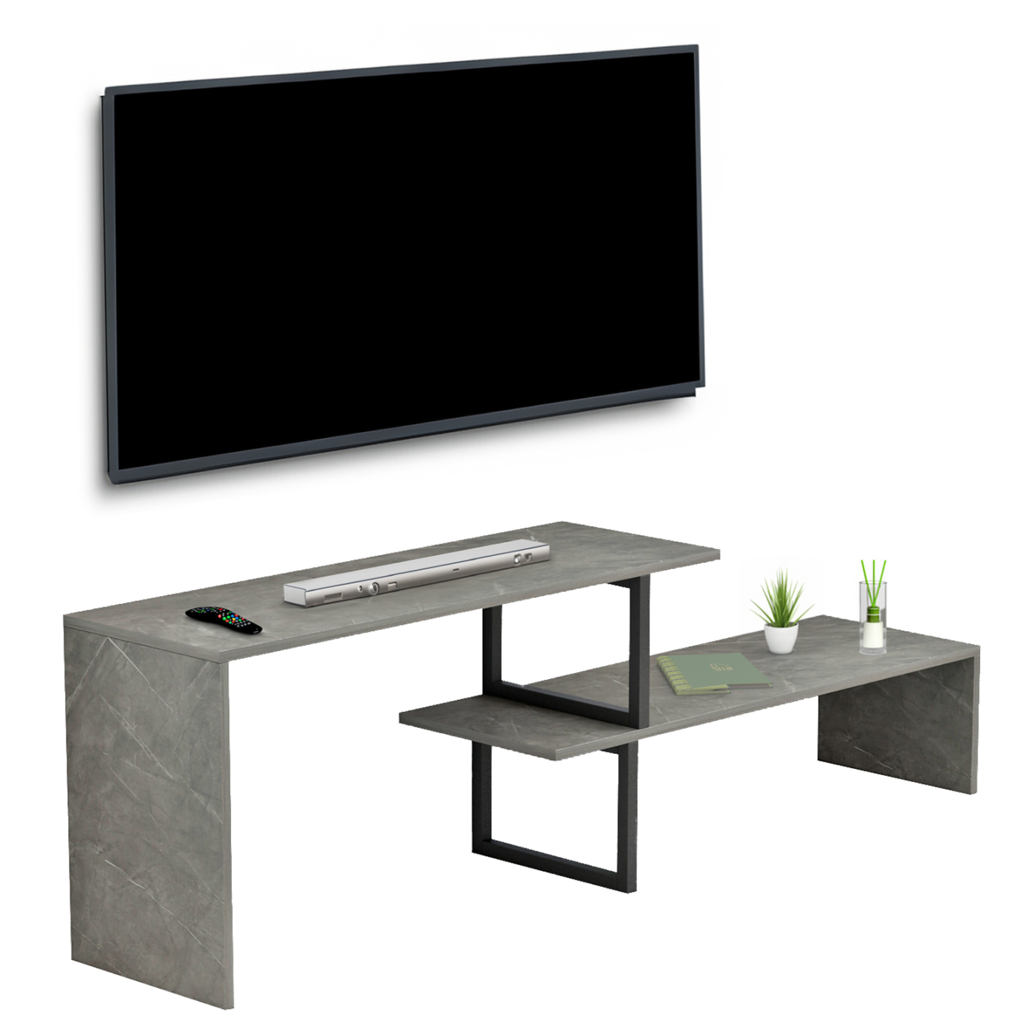 Έπιπλο Τηλεόρασης Επεκ. Briggite Μελαμίνη Grey Stone Texture 160x30x45Υεκ.
